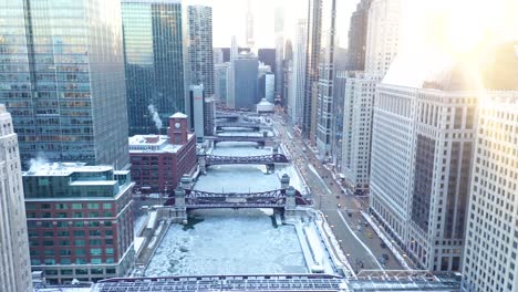 Aerial-footage-of-Frozen-Chicago-River-during-2019-Polar-Vortex
