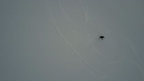 Drone-footage-of-skier-descending-powder-slope