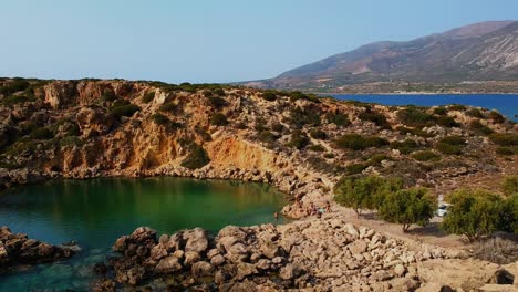 Amazing-aerial-footage-of-Voulolimni,-a-natural-lake-like-Lagoon-is-one-of-the-finest-salt-water-natural-pools-in-Greece