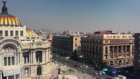 Eje-Central-Avenue-Next-to-the-Fine-Arts-Palace-on-a-Sunny-Day,-in-Mexico-City's-Downtown-in-Slow-Motion
