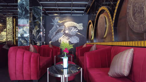 Plush-and-intricate-Interior-of-Mayan-themed-nightclub-in-Bui-Vien-Steet,-red-light-district,-Ho-Chi-Minh-City,-Saigon,-Vietnam