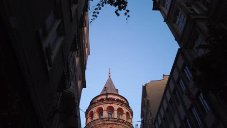 Slow-Motion:View-of-popular-ancient-Galata-Tower-in-the-evening
