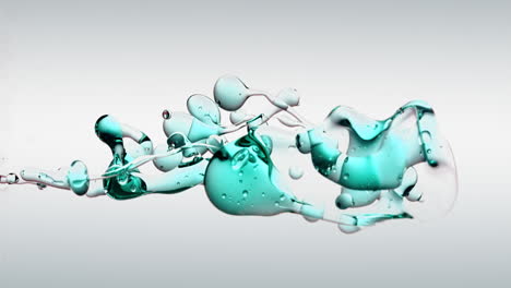 Brechende-Türkisfarbene-Ölblasen-Und-Flüssige-Formen-Isoliert-Auf-Gereinigtem-Weißwasserhintergrund