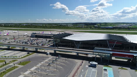 Drone-shot-of-terminal-at-Gdansk-airport-in-Poland