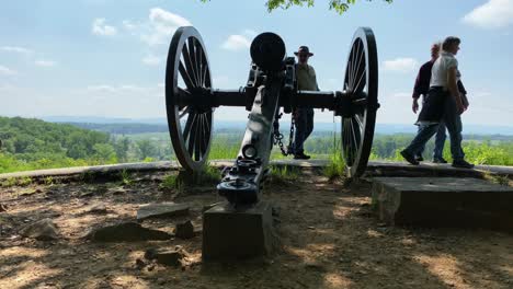 Tourists-pass-by-American-Civil-War-Cannon-on-battlefield