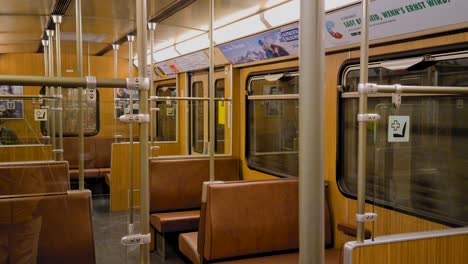 Empty-Old-U-Bahn-Subway-Train-in-Munich,-Germany-During-Covid-19-Virus-Pandemic-Outbreak-and-Lockdown