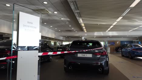 BMW-Closed-due-to-Pandemic-cars-taped-off-UK-dealership