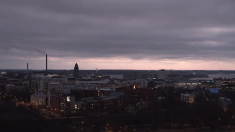 Helsinki-cityscape-at-dusk,-sunset-or-sunrise