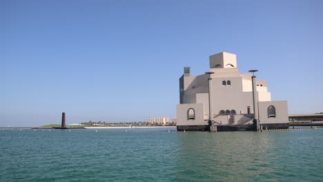 A-view-of-Museum-of-Islamic-Arts-from-Corniche-Waterfront-in-Doha,-Qatar