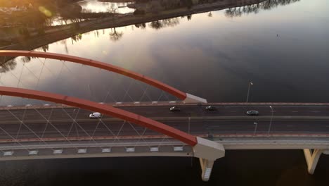 Aerial-shot-crossing-Mississippi-River-at-dusk