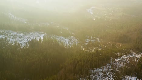 Winter-Landscape-In-Tatra-Mountains-During-Sunrise-In-Poland---aerial-drone-shot
