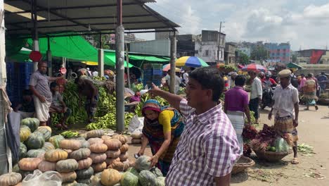 Zeitlupenschwenkaufnahme-Von-Frisch-Geernteten-Kürbissen,-Die-Auf-Den-Straßenmärkten-In-Sylhet-Zum-Verkauf-Angeboten-Werden