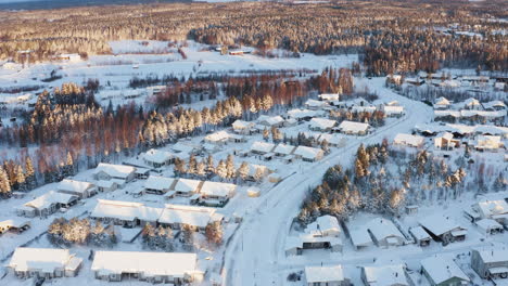 Typical-modern-Suburban-Residential-Housing-neighbourhood-in-winter-landscape,-aerial-bird's-eye-view