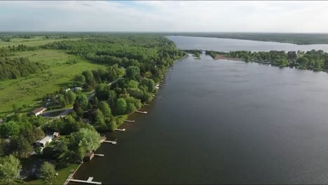 Drone-flying-over-a-lake-in-Kawartha-in-the-summer