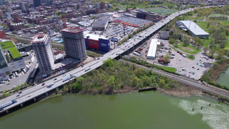 Aerial-view-Of-highway-traffic-in-City