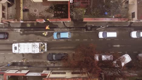 Aerial-View-Of-Garbage-Truck-On-The-Streets