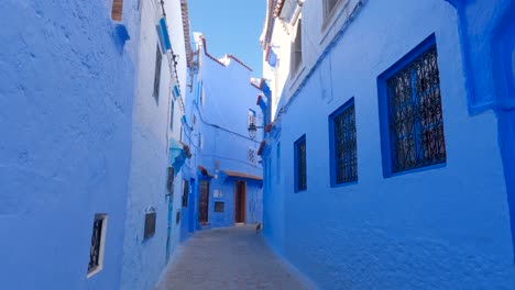 Empty-charming-blue-street,-The-Blue-Pearl,-Chefchaouen-in-Morocco