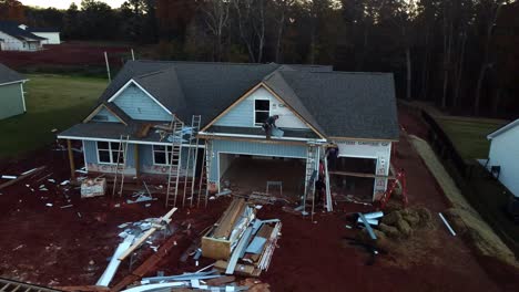 Aerial-orbit-around-construction-site-in-Taylors,-South-Carolina-near-Greenville,-SC