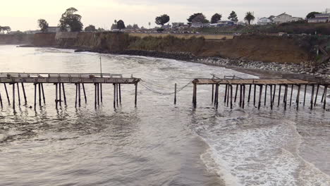 Capitola-Wharf---Part-Of-Fishing-Pier-Collapsed-Into-The-Ocean,-Caused-By-The-Storm-And-Powerful-Tidal-Surges-In-California,-USA