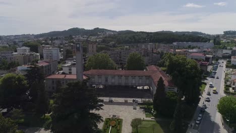 Vila-Nova-de-Famalicão,-city-center,-drone-shot-4k,-North-of-Portugal,-Famalicão-Town-Hall