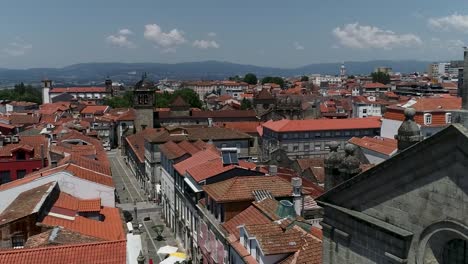 Braga-city-historic-center-churches-and-streets,-drone-shot