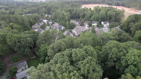 Drone-over-neighborhood,-suburbs,-and-forests
