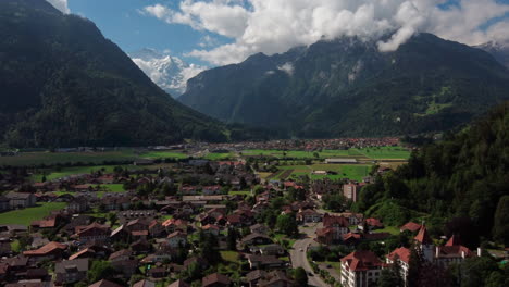 Aerial-flight-over-the-rural-town-of-Interlaken