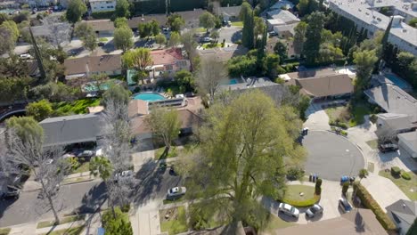 Homes-in-the-Northridge-neighborhood-of-Los-Angeles,-California-aerial-daytime-flyover