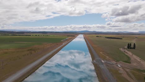 Man-made-hydro-canals-on-a-beautiful-summer-day-in-south-New-Zealand