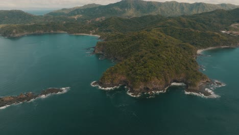 Panoramic-Aerial-View-Of-Costa-Rica-Beach-In-The-Pacific-Near-Guanacaste-Province