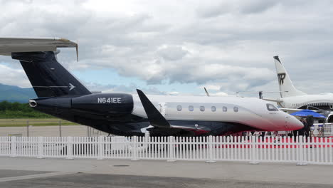 Exterior-of-the-Brazilian-private-jet-Embraer-Praetor-600,-parked-at-airport