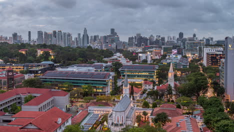 Wide-angle-time-lapse-of-Singapore's-River-Valley-neighborhood,-day-to-night