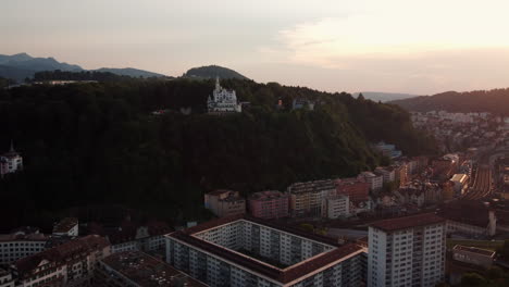 Aerial-view-of-castle-Gutsch-on-the-hills-of-Gutschwald-in-Lucern