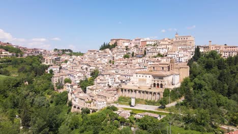 Wide-angle-drone-shot-of-a-very-old-and-remote-village-in-the-region-of-Abruzzo,-Italy