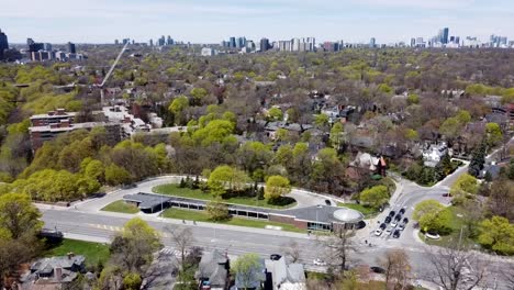 Aerial-view-of-a-Toronto-suburb-in-the-summer-with-cyclists-on-the-road