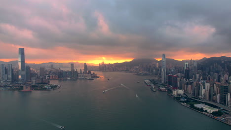 Cinematic-Hyperlapse-of-clouds-over-Victoria-Harbour-during-golden-sunrise
