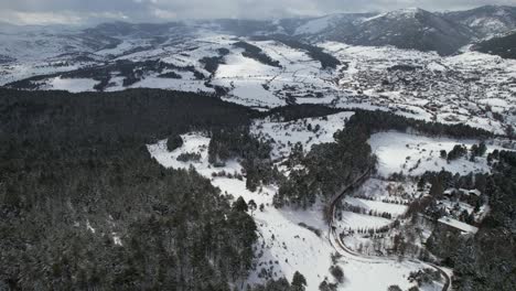 Montaña-Para-Esquiar-En-La-Nieve-Y-Bosque-Salvaje-Con-Pinos-Cerca-Del-Pueblo-Turístico-De-Voskopoja-En-Albania