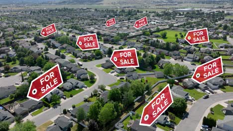 FOR-SALE-signs-popping-up-on-residential-homes-in-a-residential-suburb
