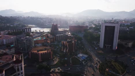 Aerial-view-of-government-buildings-in-downtown-Yaounde,-sunny-Cameroon,-Africa