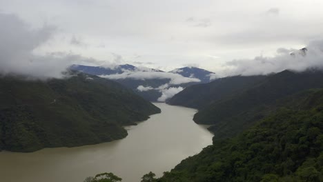 Slow-dramatic-approach-of-the-Cauca-river-dam-known-as-Hidroituango,-in-the-municipality-of-Ituango,-north-of-Antioquia-in-Colombia