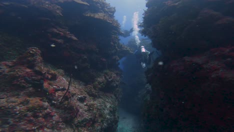 Scuba-diving-between-rift-in-mexican-caribbean-at-november-2022