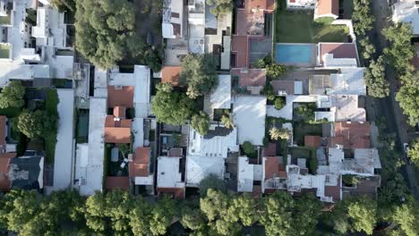Aerial-Drone-on-Top-of-Mendoza,-Argentina,-Above-Houses,-Streets,-Roads,-Cars-and-Urban-Architecture,-Latin-American-Town-Cityscape-of-Touristic-Famous-Vineyards,-Metropolitan-Area