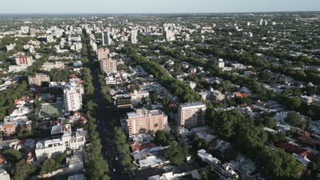 Stadtbild-Von-Mendoza,-Argentinien,-Luftaufnahme-über-Den-Straßen-Des-Stadtzentrums,-Gebäuden-Und-Städtischer-Architektur-Der-Berühmten-Weinbergstadt-Am-Fuße-Der-Andenkordilleren,-Tageslicht