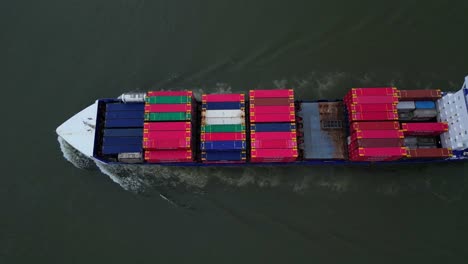 Luftaufnahme-Aus-Der-Vogelperspektive-über-Einem-Energiefrachtschiff,-Das-Intermodale-Viasea-Container-Transportiert,-Die-Entlang-Der-Oude-Maas-Fahren