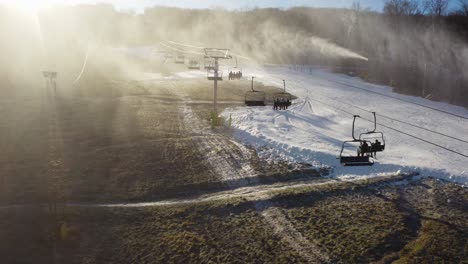 4K-aerial-drone-Icy-Ski-lifts-in-the-snow-of-Upstate-New-York