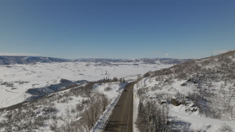 Aerial-shot-of-a-mountain-road-in-steamboat-springs