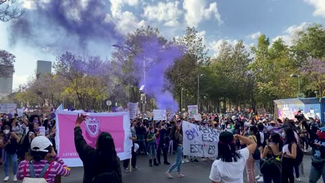 Feminist-march-against-gender-violence,-March-8-in-Mexico-City-thousands-of-women-protest-in-the-streets-for-safety-and-better-living-conditions