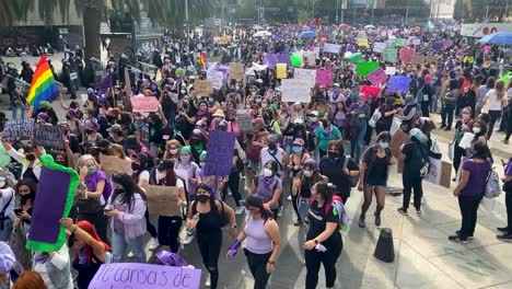 Feminist-march-against-gender-violence,-March-8-in-Mexico-City-thousands-of-women-protest-in-the-streets-for-safety-and-better-living-conditions