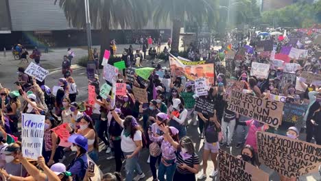 Feminist-march-against-gender-violence,-March-8-in-Mexico-City-thousands-of-women-protest-in-the-streets-for-safety-and-better-living-conditions