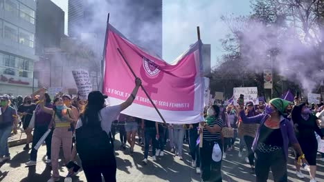 Feminist-march-against-gender-violence,-March-8-in-Mexico-City-thousands-of-women-protest-in-the-streets-for-safety-and-better-living-conditions